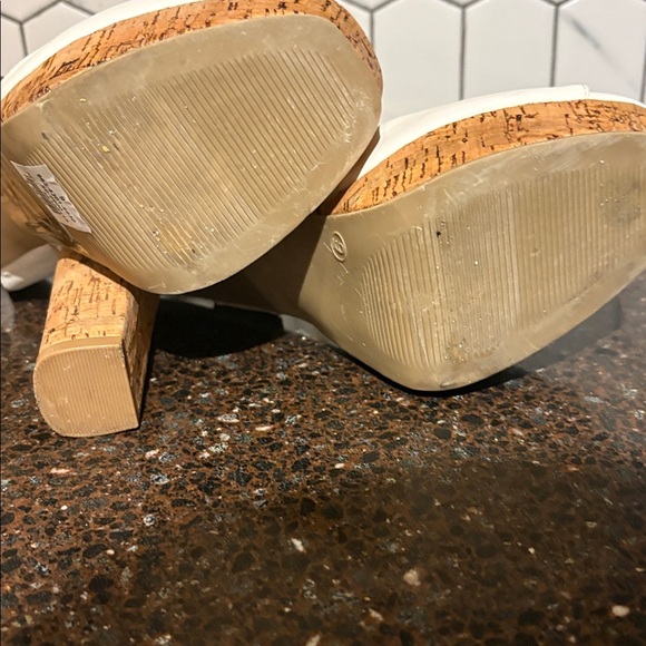 Revamped White Platform Heels with Cork Block Heel, size 9 - Picture 7 of 10